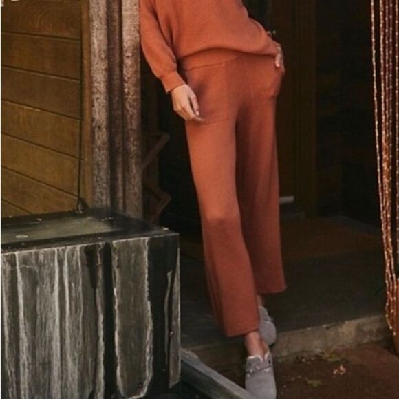Free People Pants - Free People Picnic Sweater Ribbed Flare Lounge Pant Terra Cotta- Size Medium